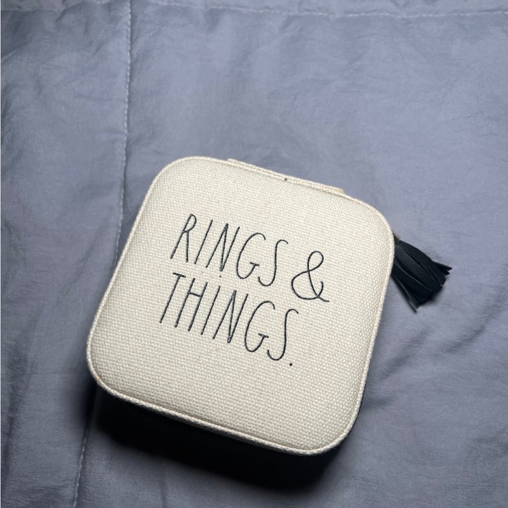 Rae Dunn Cream Jewelry Case with Black Tassel